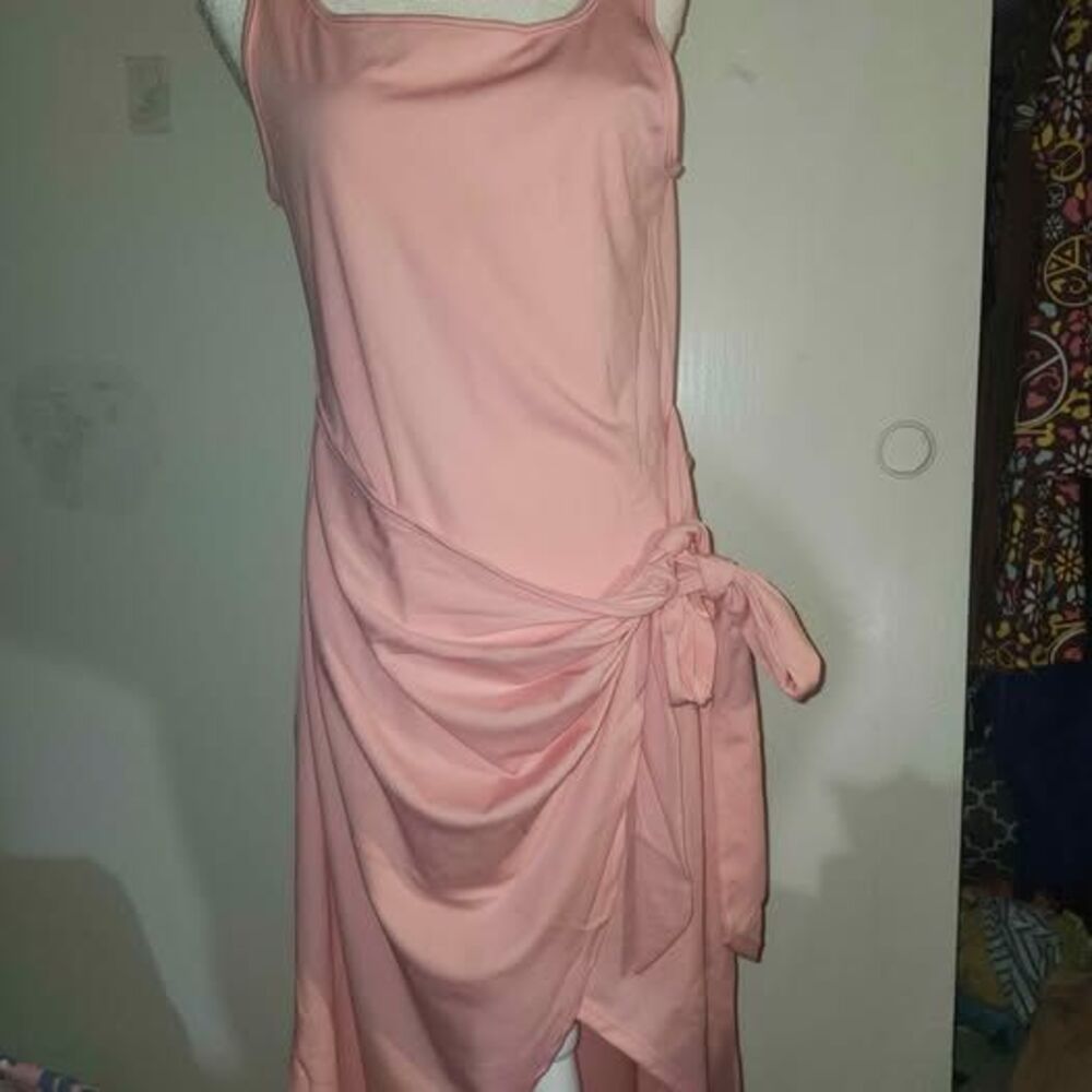 Lyaner Pink Sleeveless Dress with Side Tie Knot Midi Length